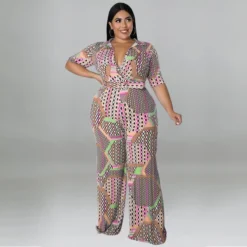 Plus Size Women Clothes Short Sleeve Deep V Neck Print Fashion Casual Multi Color Jumpsuit -Plus Size Dresses Shop f73f8eca5b984007