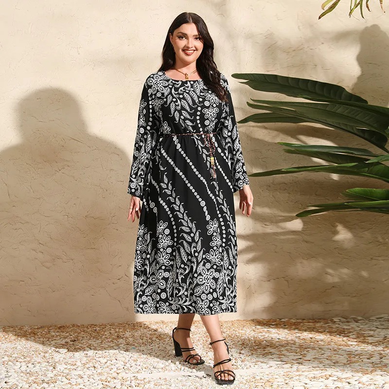 Chic Elegant Printed Loose Long Sleeve Plus Size Dress 8 Chic Elegant Printed Loose Long Sleeve Plus Size Dress - Image 6