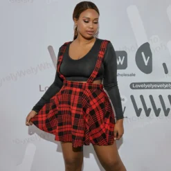 Plus Size Women Summer Sexy Suspender Check High Waist Skirt -Plus Size Dresses Shop f78f06f71faf0749