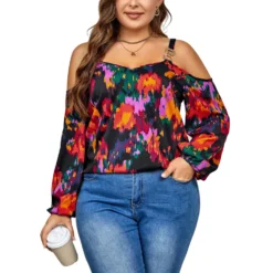 Plus Size Women Graffiti Print Puffed Sleeves Top -Plus Size Dresses Shop f79975a3d416d339
