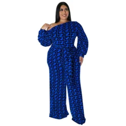 Plus Size Women's Fall New Fashion Casual Print Long Sleeve Jumpsuit -Plus Size Dresses Shop f82ff8c8affa2731