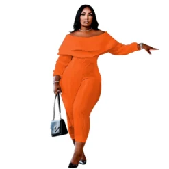 Women's Plus Size Loose Ruffle Off Shoulder Ribbed Jumpsuit -Plus Size Dresses Shop f833d55ac1ce45b7