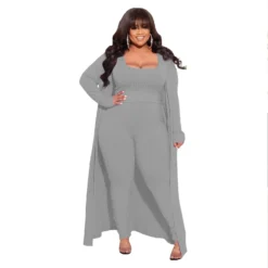 Autumn And Winter High Stretch Ribbed Three-Piece Plus Size Fashionable And Sexy Pants Set -Plus Size Dresses Shop f83e9c00db5bdafb