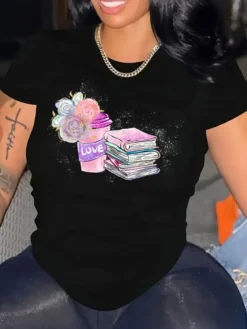 Plus Size Women's Fashion Style Trendy Pattern Print Short Sleeve T-Shirt -Plus Size Dresses Shop f85d17bd3bbd205d