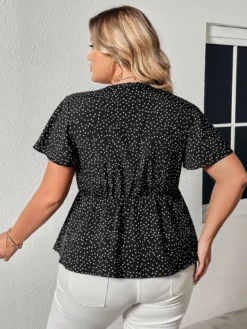 Plus Size Loose Ladies Deep V Slim Waist Polka Dot Print Ladies Top -Plus Size Dresses Shop f8aa42000a5e93d4