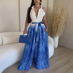 Women Sexy Print Shirt Collar Wide Leg Lace-Up Jumpsuit -Plus Size Dresses Shop f950f169c60d25b2