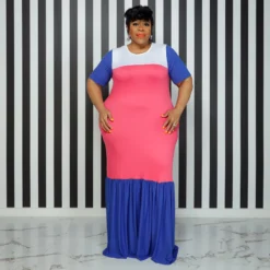 Plus Size Women's Round Neck Short Sleeve Multicolor Patchwork Swing Maxi Dress 26 Plus Size Women's Round Neck Short Sleeve Multicolor Patchwork Swing Maxi Dress -Plus Size Dresses Shop f9e3701b1fe4b81b