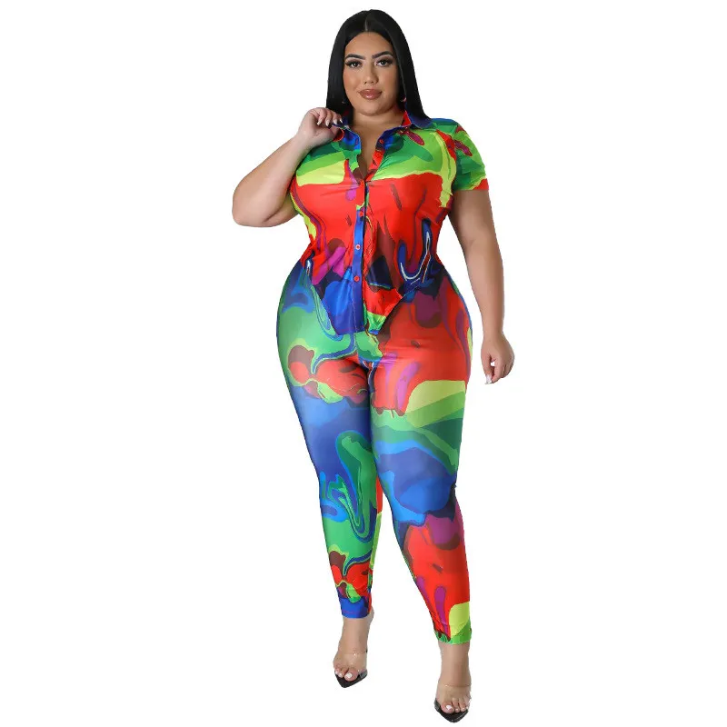 Plus Size Women's Printed Summer Short Sleeve Shirt Trousers Fashion Casual Two Piece Set 8 Plus Size Women's Printed Summer Short Sleeve Shirt Trousers Fashion Casual Two Piece Set - Image 6