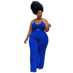 Plus Size Women's Solid Color Sexy Sling Ruffle Drape Jumpsuit -Plus Size Dresses Shop fadcd5ba3a4995f0