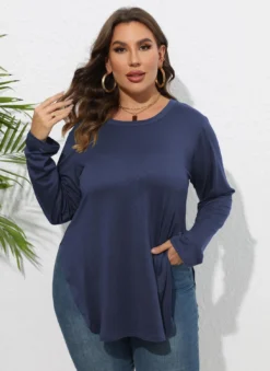Plus Size Women Long Sleeve Solid Casual Cropped T-Shirt -Plus Size Dresses Shop fb02dbb309fc59cc