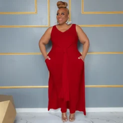 Plus Size Women Casual V Neck Slit Pocket Sleeveless Top And Solid Skirt Two-Piece Set -Plus Size Dresses Shop fb70c8255b184ad7