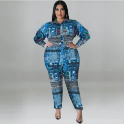 Plus Size Women's Fall Print Long Sleeve Jumpsuit -Plus Size Dresses Shop fc2bddff71aff44e