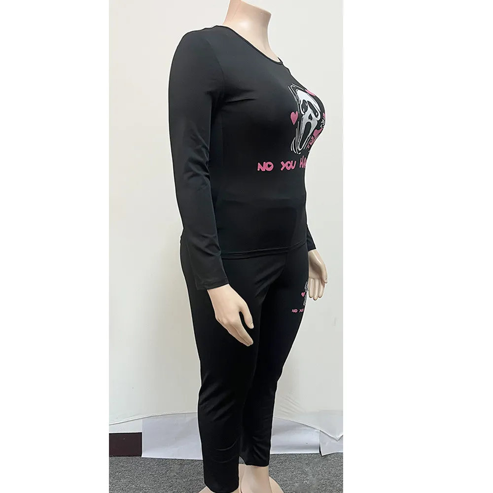 Plus Size Women Pink Skull Print Two-piece Set 6 Plus Size Women Pink Skull Print Two-piece Set - Image 4