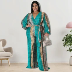 Plus Size Women's Clothing Fall V-Neck Long Sleeve Jumpsuit -Plus Size Dresses Shop fcb31bb9d23b0cd9