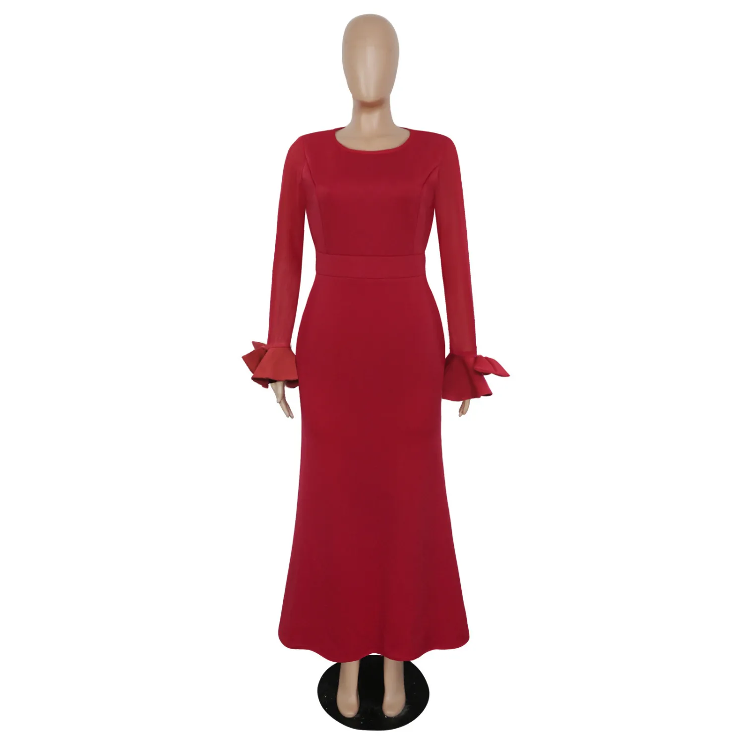 Women's Round Neck Long Sleeve Mesh Patchwork Maxi Dress Solid Plus Size Dress 14 Women's Round Neck Long Sleeve Mesh Patchwork Maxi Dress Solid Plus Size Dress - Image 12