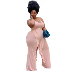 Plus Size Women's Solid Color Sexy Sling Ruffle Drape Jumpsuit -Plus Size Dresses Shop fd243ab95048626e