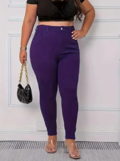 Spring Purple Plus Size Tight Fitting Denim Pants -Plus Size Dresses Shop fdbc0871b2e0ea58
