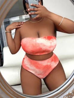 Sexy Plus Size Orange Tie Dye Strapless High Waist Bikini 15 Sexy Plus Size Orange Tie Dye Strapless High Waist Bikini -Plus Size Dresses Shop fdcf8f00f02cef91