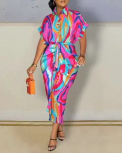 Plus Size Short Sleeve Button Printed Shirt Dress 13 Plus Size Short Sleeve Button Printed Shirt Dress -Plus Size Dresses Shop fe33d9cd758bf8b9