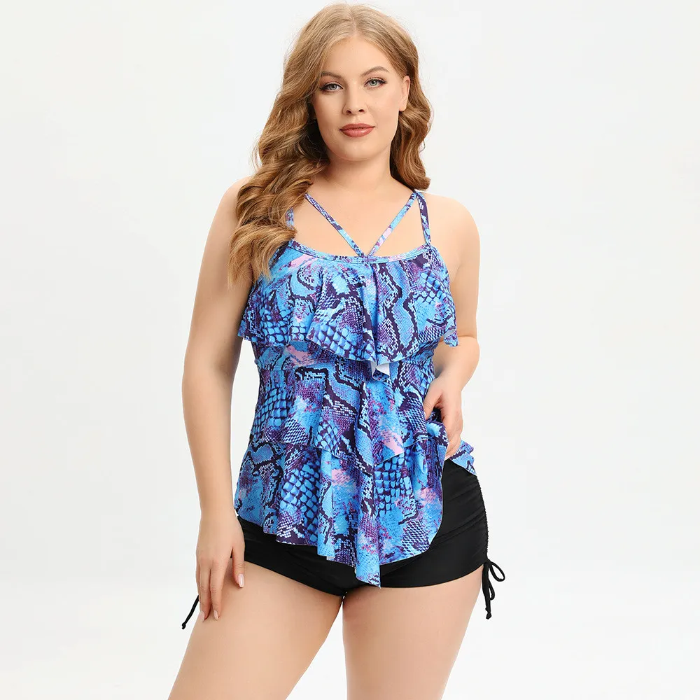 Plus Size Swimsuit Women'S Ruffle Two Pieces Swimming Top And Shorts Two Piece Set 4 Plus Size Swimsuit Women'S Ruffle Two Pieces Swimming Top And Shorts Two Piece Set - Image 2
