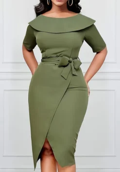 Plus Size Women Slit Turndown Collar Solid Dress -Plus Size Dresses Shop fe89c3c35acb61ed