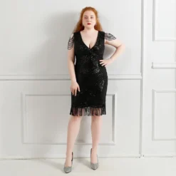 Plus Size Women Sequined Formal Party Midi Evening Dress -Plus Size Dresses Shop fef0b90aab53809b