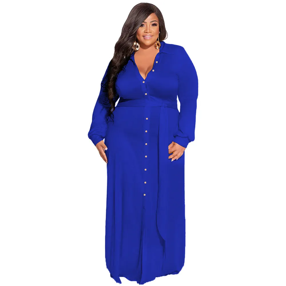 Plus Size Women Solid Tie Long Sleeve Shirt Dress 18 Plus Size Women Solid Tie Long Sleeve Shirt Dress - Image 16