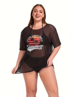 Plus Size Women Mesh Cover-up See-Through Sexy Bikini SwimwearThree-Piece -Plus Size Dresses Shop ff737c1df0d06196