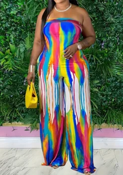 Women Rainbow Print Sexy Off-Shoulder Jumpsuit -Plus Size Dresses Shop ff7eac14fb0f0257