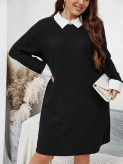Plus Size Women Loose Casual Fake Two-piece Set Contrast Color Dress -Plus Size Dresses Shop ffeed274f1ffd342